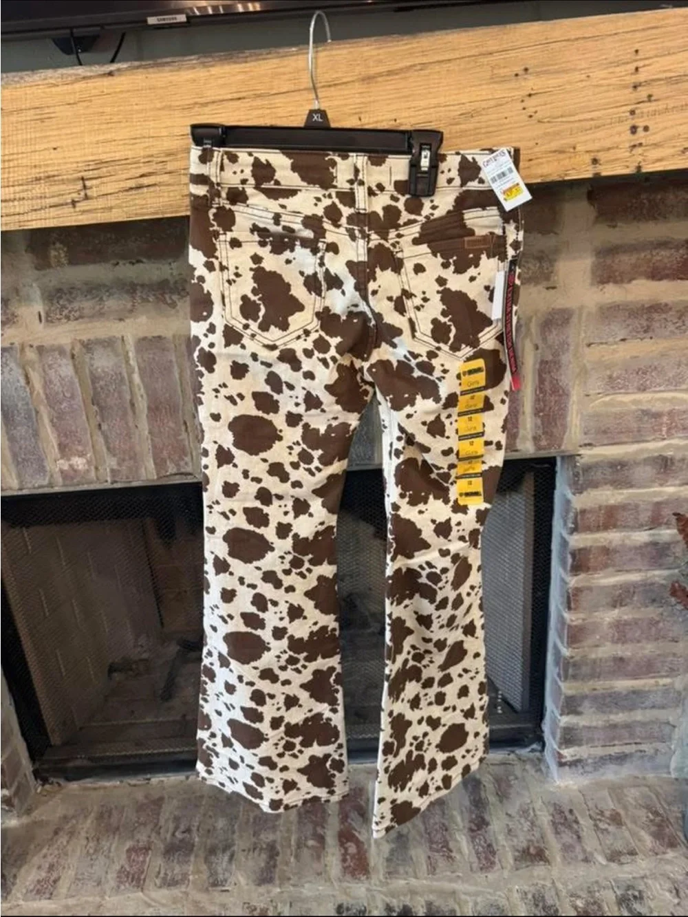 Brown and White Cow Print Flare Jeans